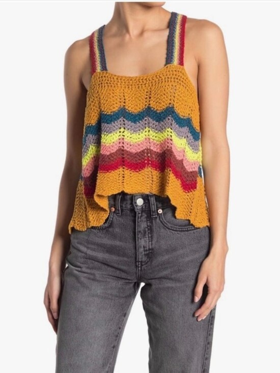 Free People Tops - Free People Winding Road Multi-Color Boho Crochet Tank Sz S Like New